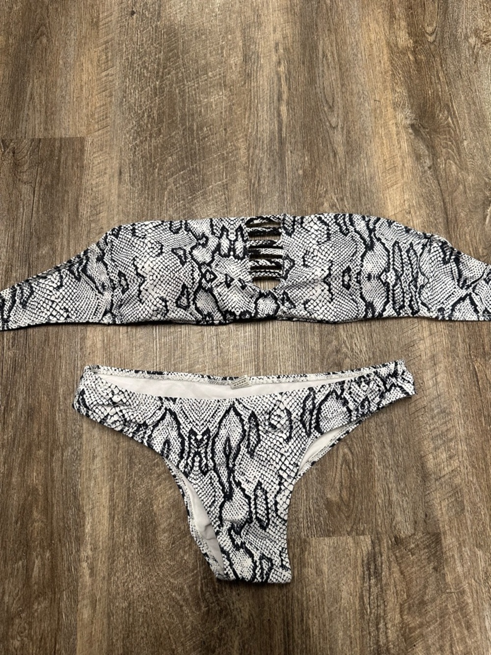 Snake Print Bandeau Bikini Set - Black & White